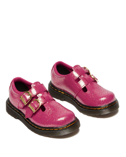 TODDLER 8065 GLITTER PATENT LEATHER  MARY JANE SHOES in Fuchsia+silver+gold