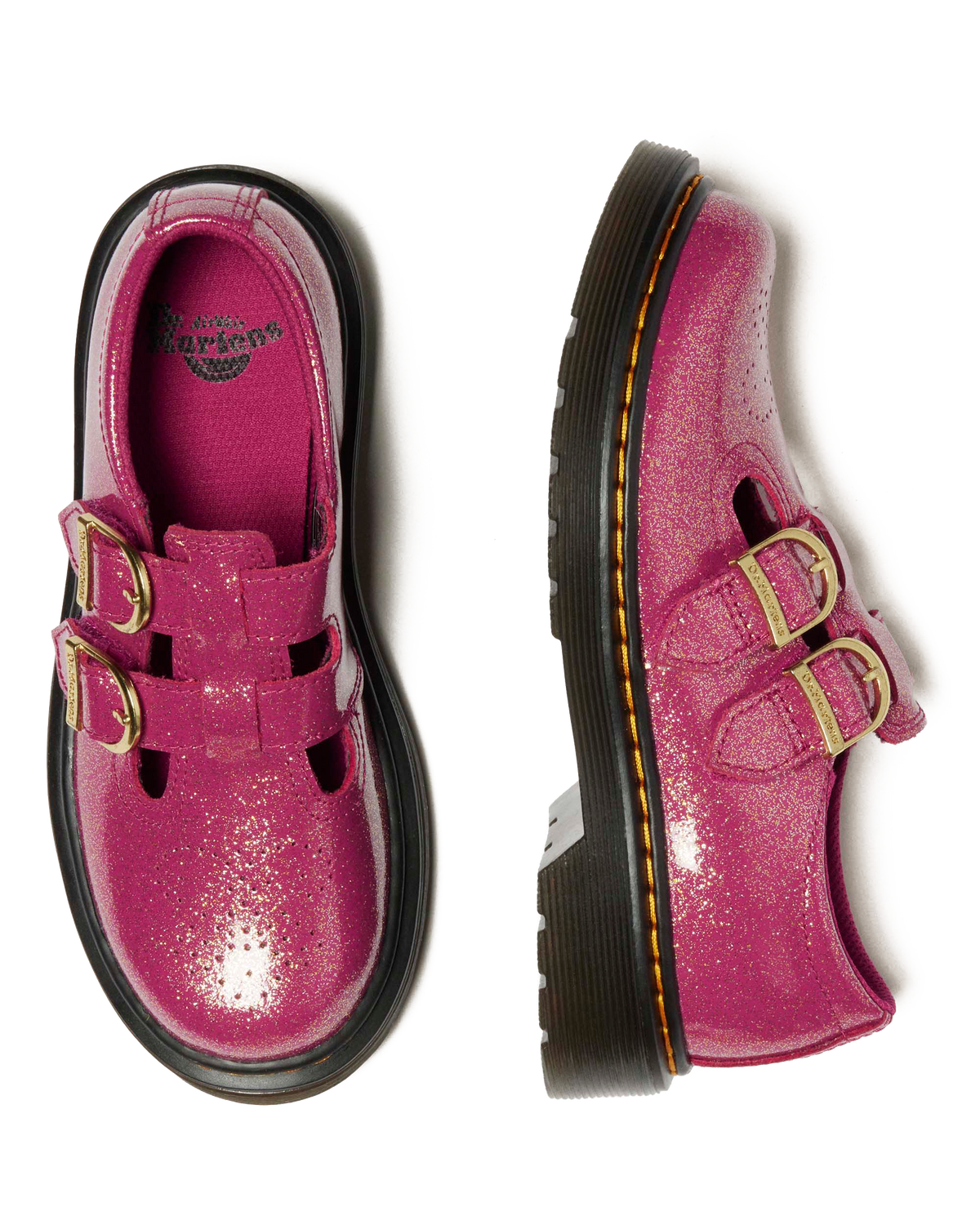 JUNIOR 8065 GLITTER PATENT LEATHER  MARY JANE SHOES in Fuchsia+silver+gold