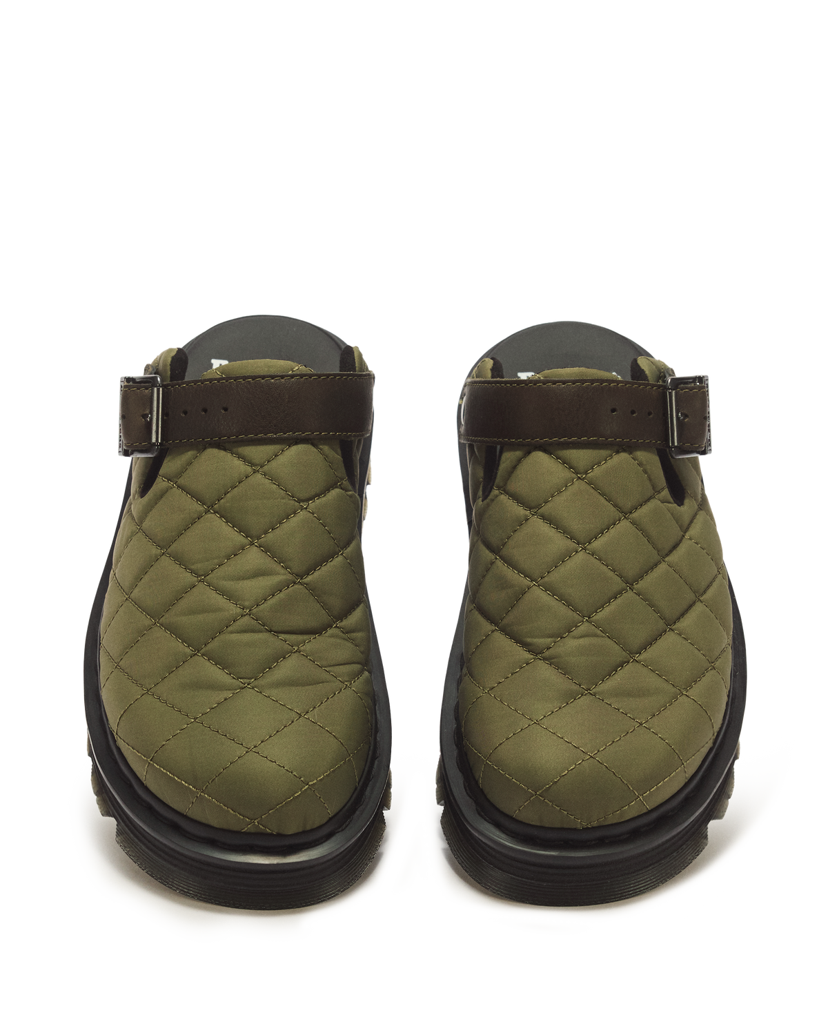 Zebzag Quilted Canvas Platform Mules in DMs Olive Green