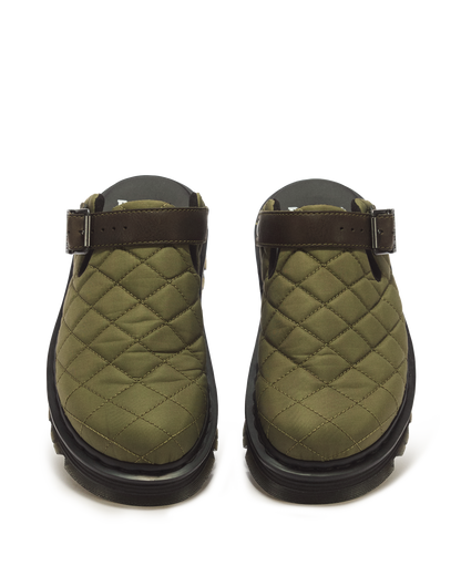 Zebzag Quilted Canvas Platform Mules in DMs Olive Green