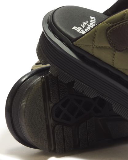 Zebzag Quilted Canvas Platform Mules in DMs Olive Green
