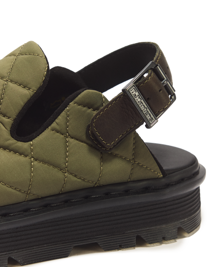 Zebzag Quilted Canvas Platform Mules in DMs Olive Green