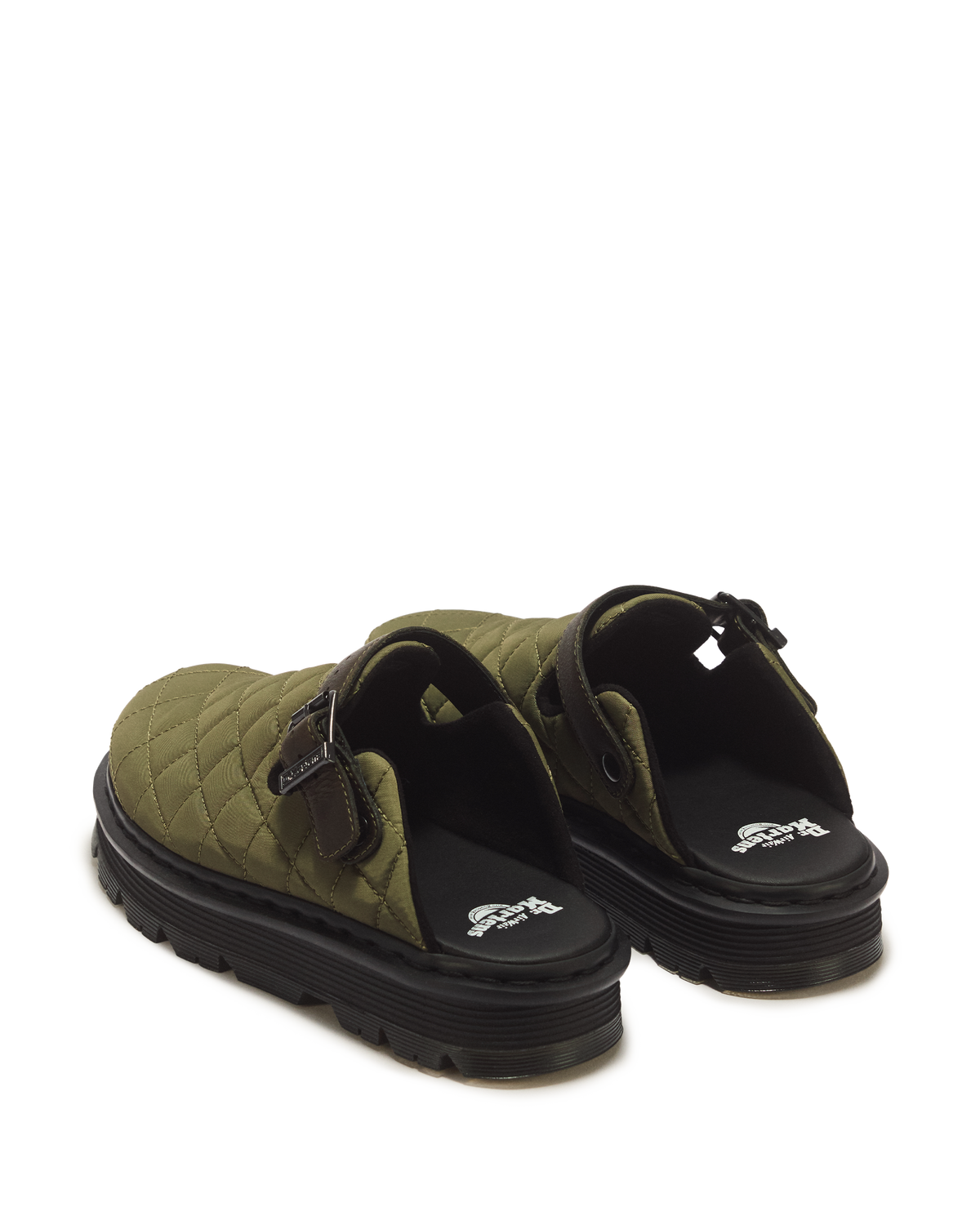 Zebzag Quilted Canvas Platform Mules in DMs Olive Green