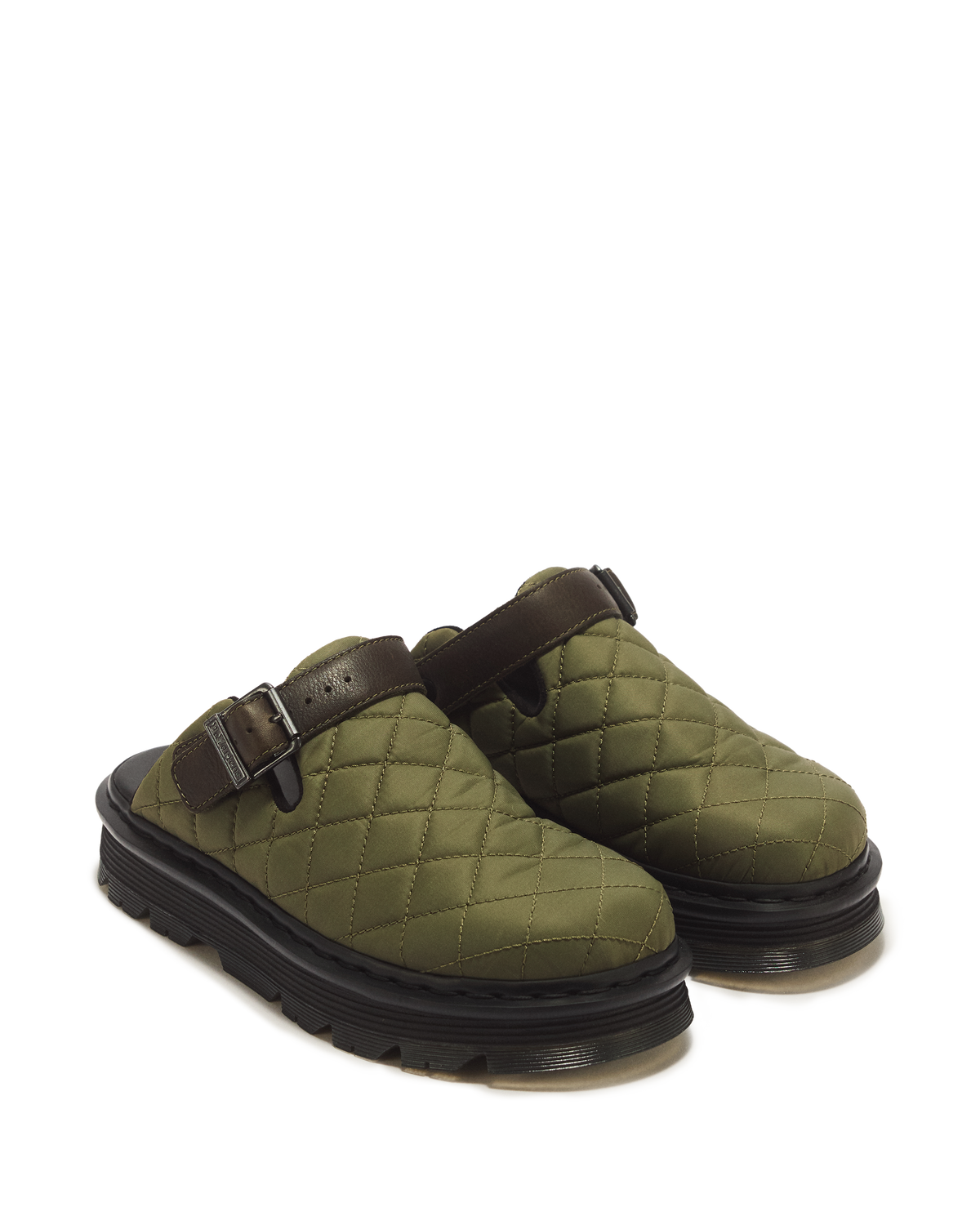 Zebzag Quilted Canvas Platform Mules in DMs Olive Green