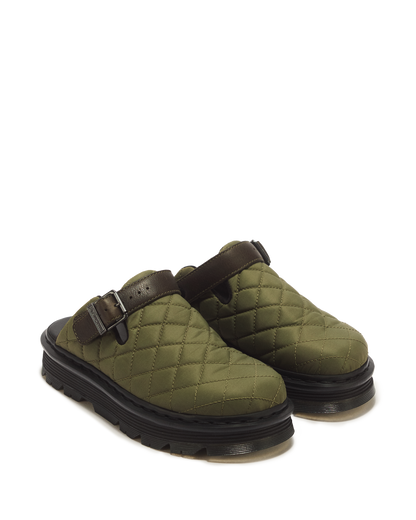 Zebzag Quilted Canvas Platform Mules in DMs Olive Green