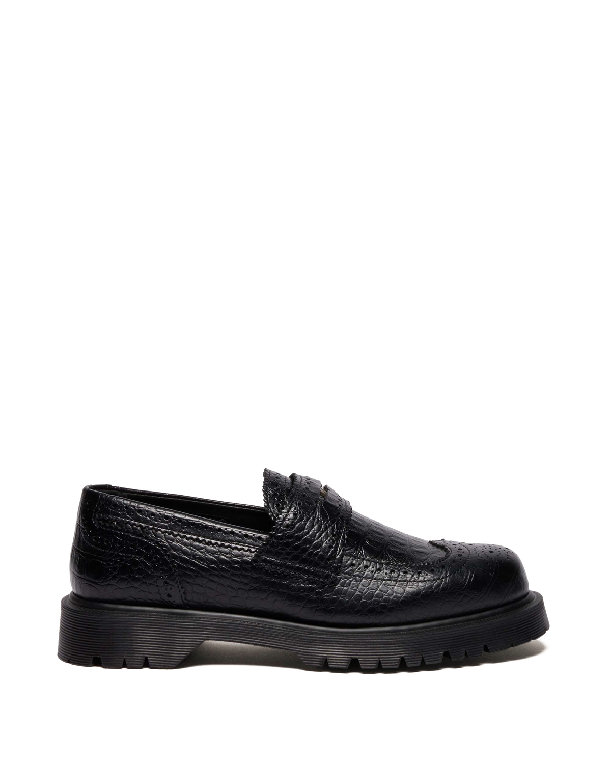 Penton Brogue Emboss Leather Loafers in Black