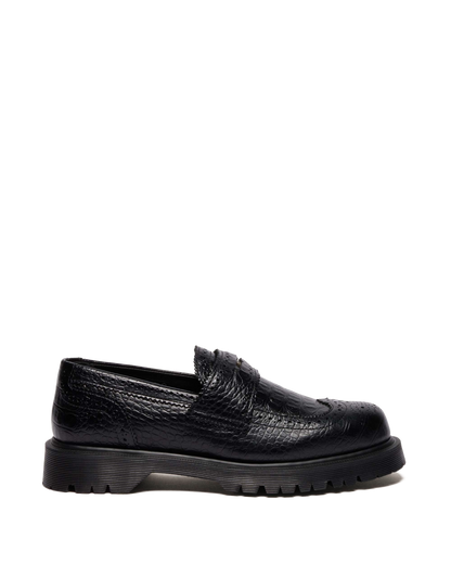 Penton Brogue Emboss Leather Loafers in Black