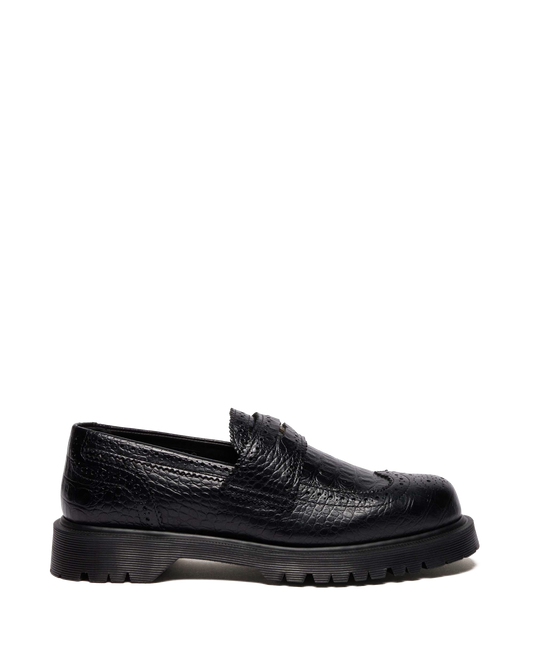 Penton Brogue Emboss Leather Loafers in Black