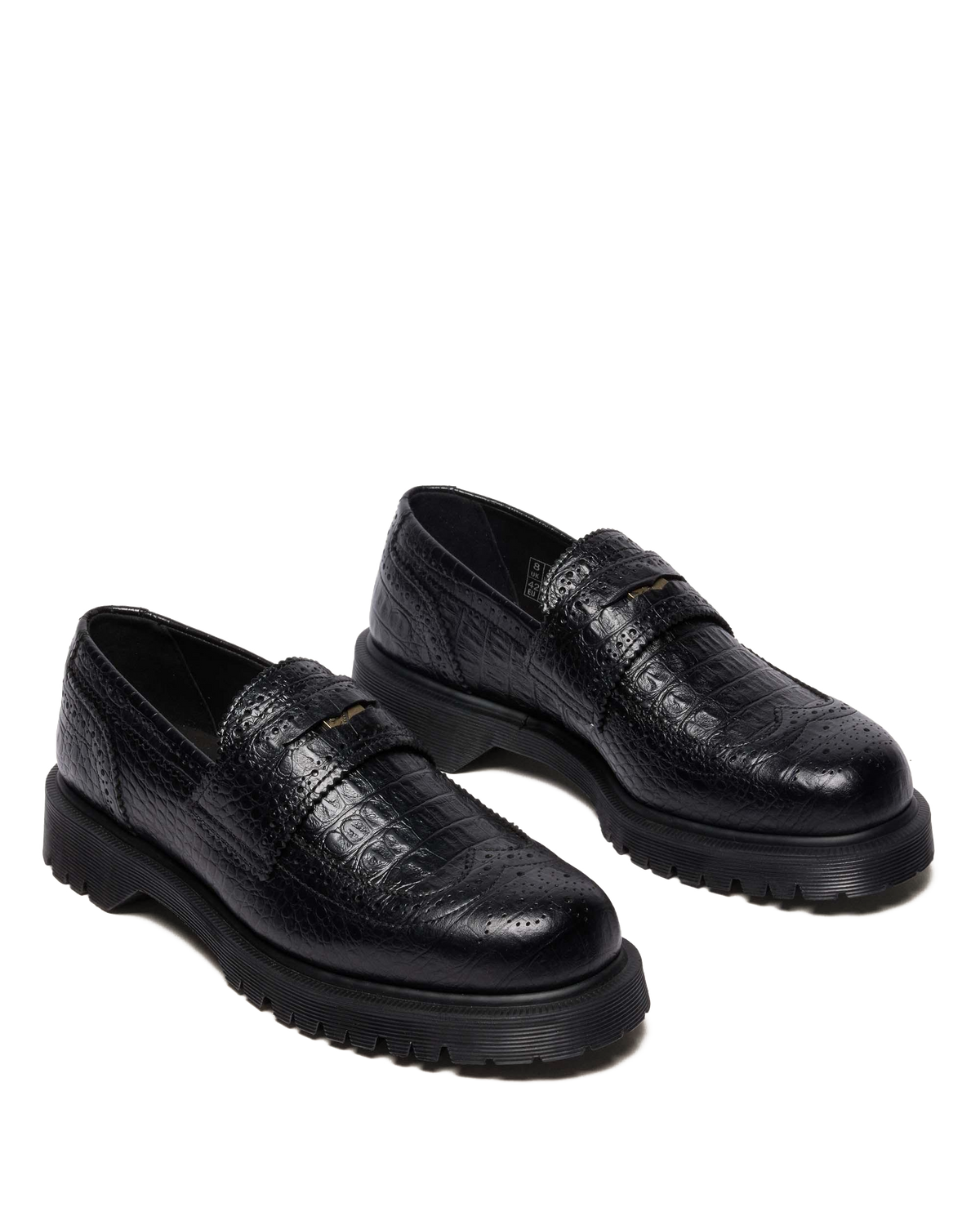 Penton Brogue Emboss Leather Loafers in Black