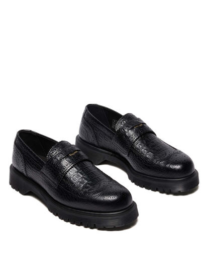 Penton Brogue Emboss Leather Loafers in Black
