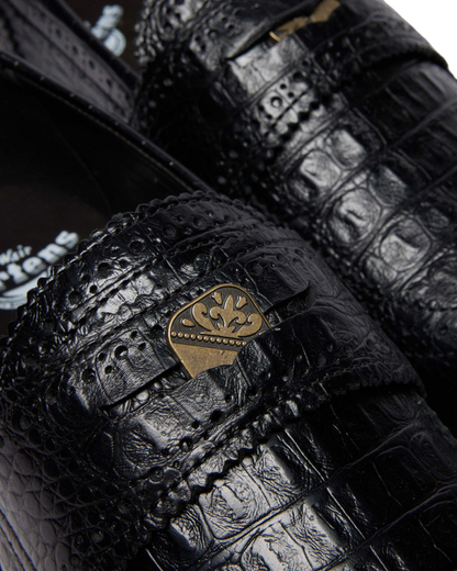Penton Brogue Emboss Leather Loafers in Black