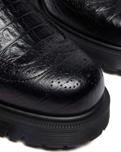 Penton Brogue Emboss Leather Loafers in Black
