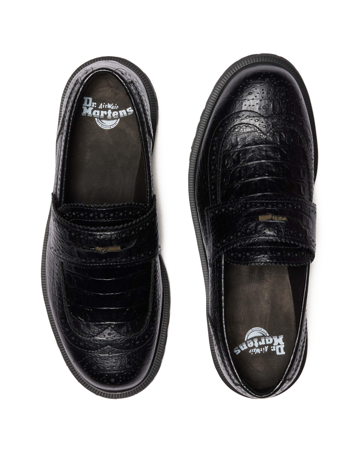 Penton Brogue Emboss Leather Loafers in Black