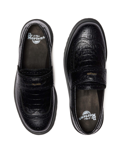 Penton Brogue Emboss Leather Loafers in Black