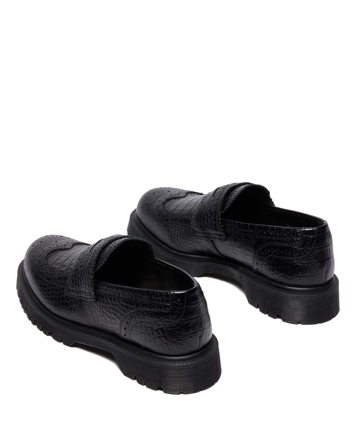 Penton Brogue Emboss Leather Loafers in Black