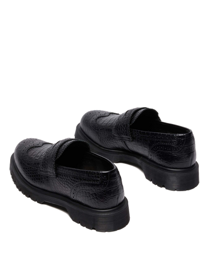 Penton Brogue Emboss Leather Loafers in Black