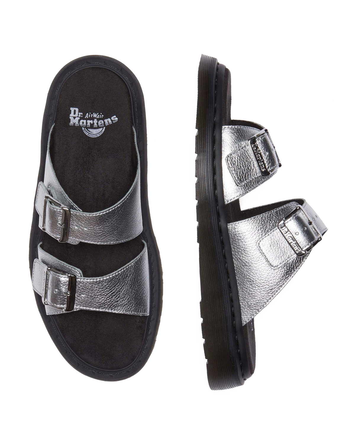 Josef metallic leather slide sandals in Metallic