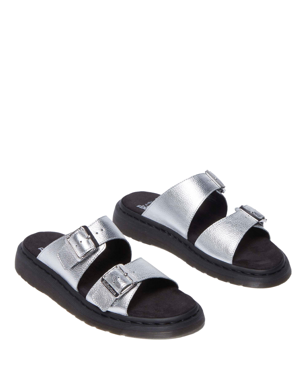 Josef metallic leather slide sandals in Metallic
