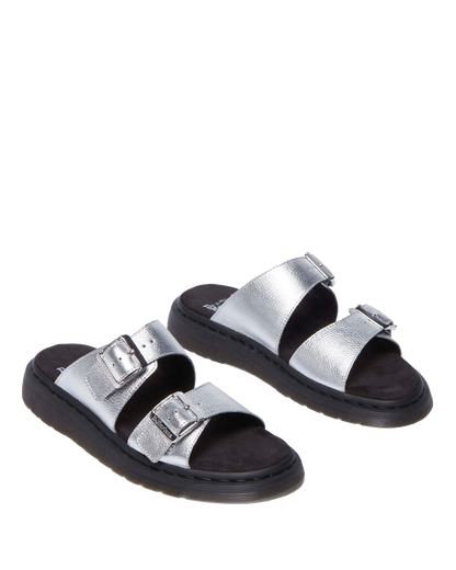 Josef metallic leather slide sandals in Metallic