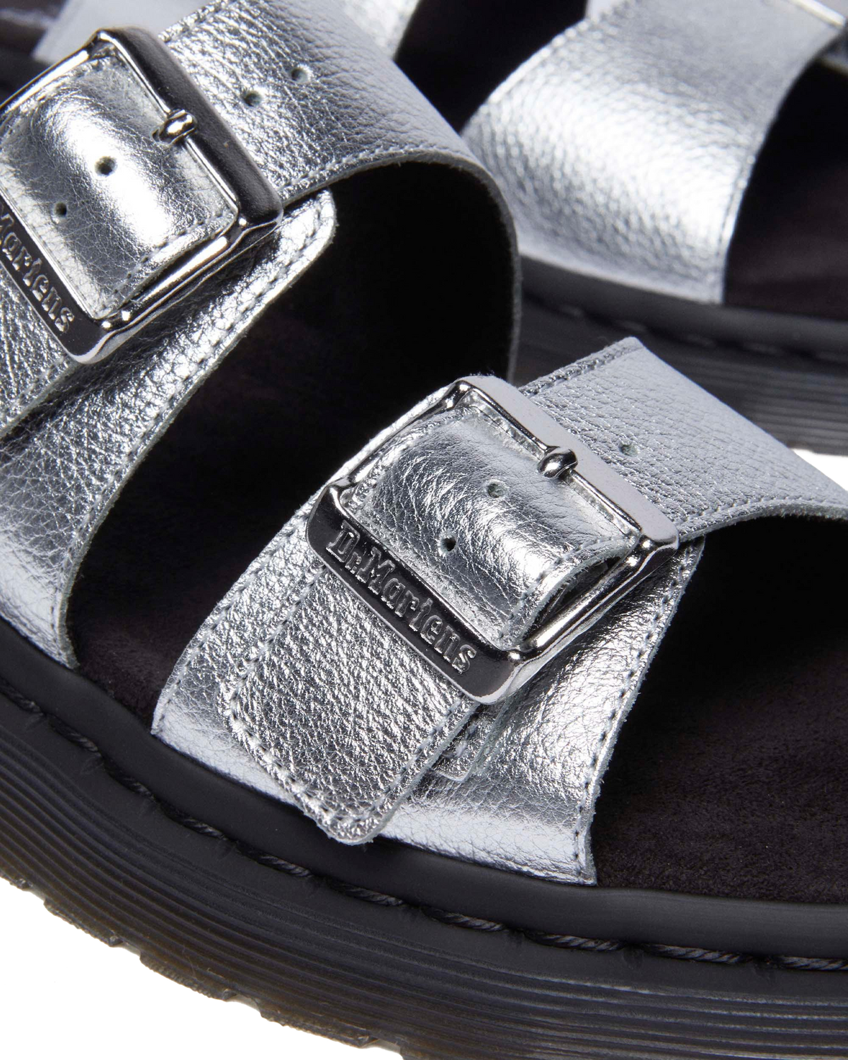 Josef metallic leather slide sandals in Metallic
