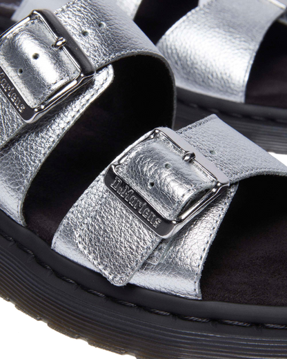 Josef metallic leather slide sandals in Metallic