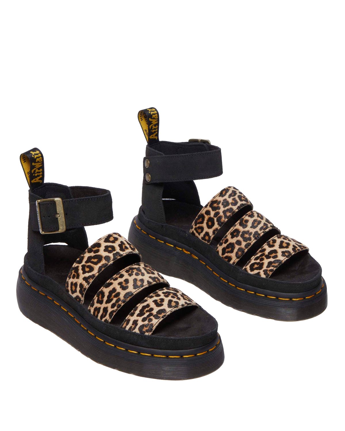Clarissa II Quad Leopard leather platform sandals in Light Tan+Black