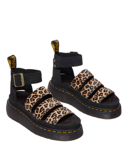 Clarissa II Quad Leopard leather platform sandals in Light Tan+Black