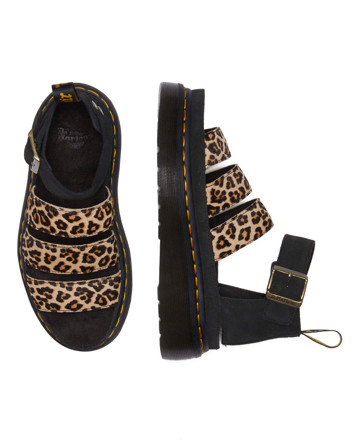 Clarissa II Quad Leopard leather platform sandals in Light Tan+Black
