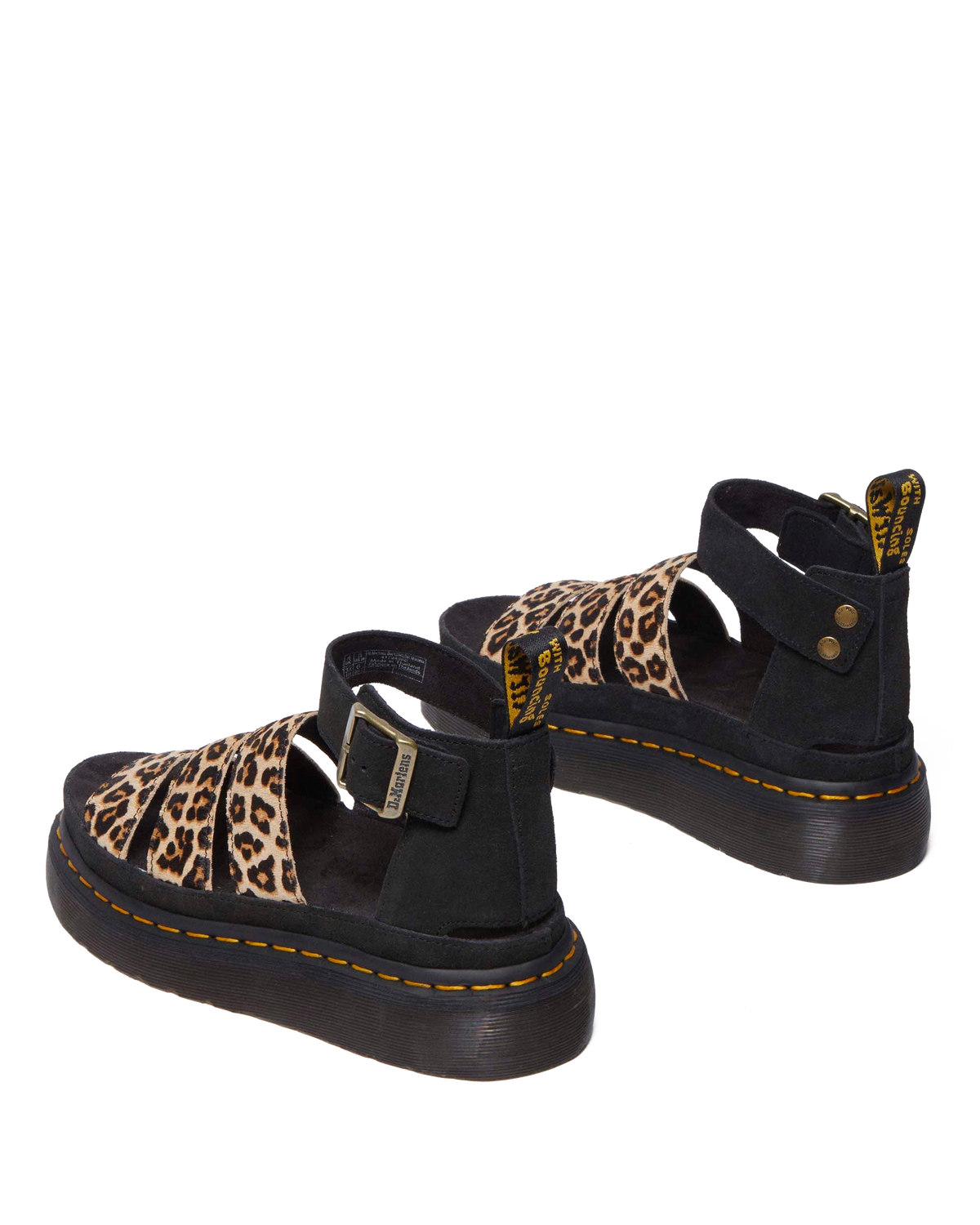 Clarissa II Quad Leopard leather platform sandals in Light Tan+Black