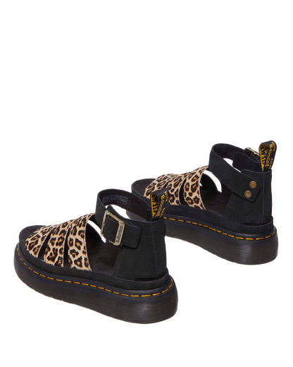Clarissa II Quad Leopard leather platform sandals in Light Tan+Black