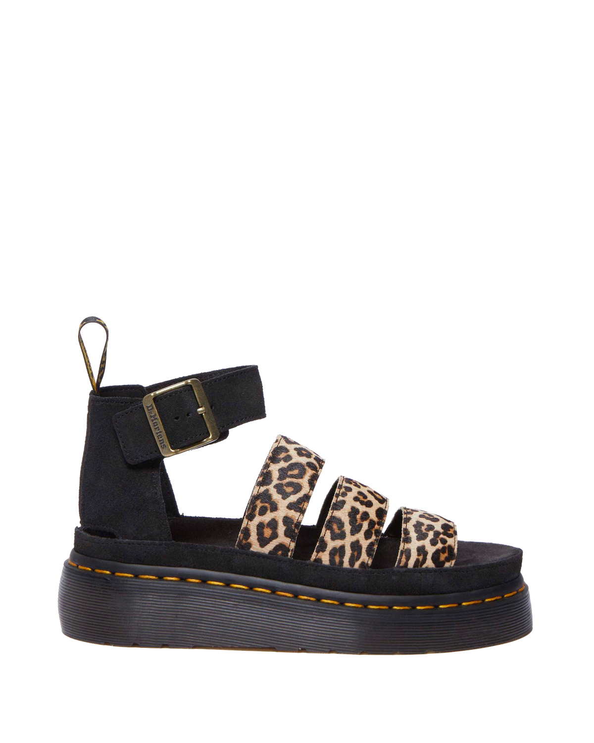 Clarissa II Quad Leopard leather platform sandals in Light Tan+Black