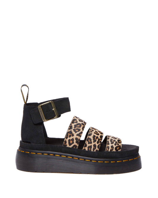 Clarissa II Quad Leopard leather platform sandals in Light Tan+Black