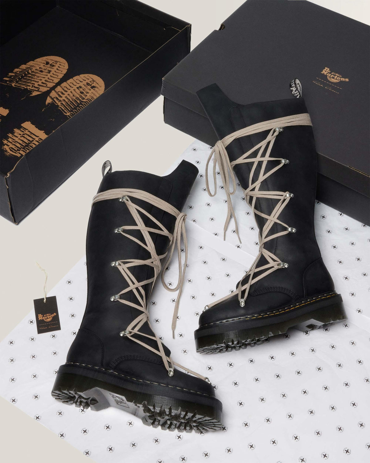 1B60 Rick Owens Pentalace Leather Platform Boots in Black