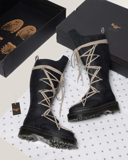 1B60 Rick Owens Pentalace Leather Platform Boots in Black