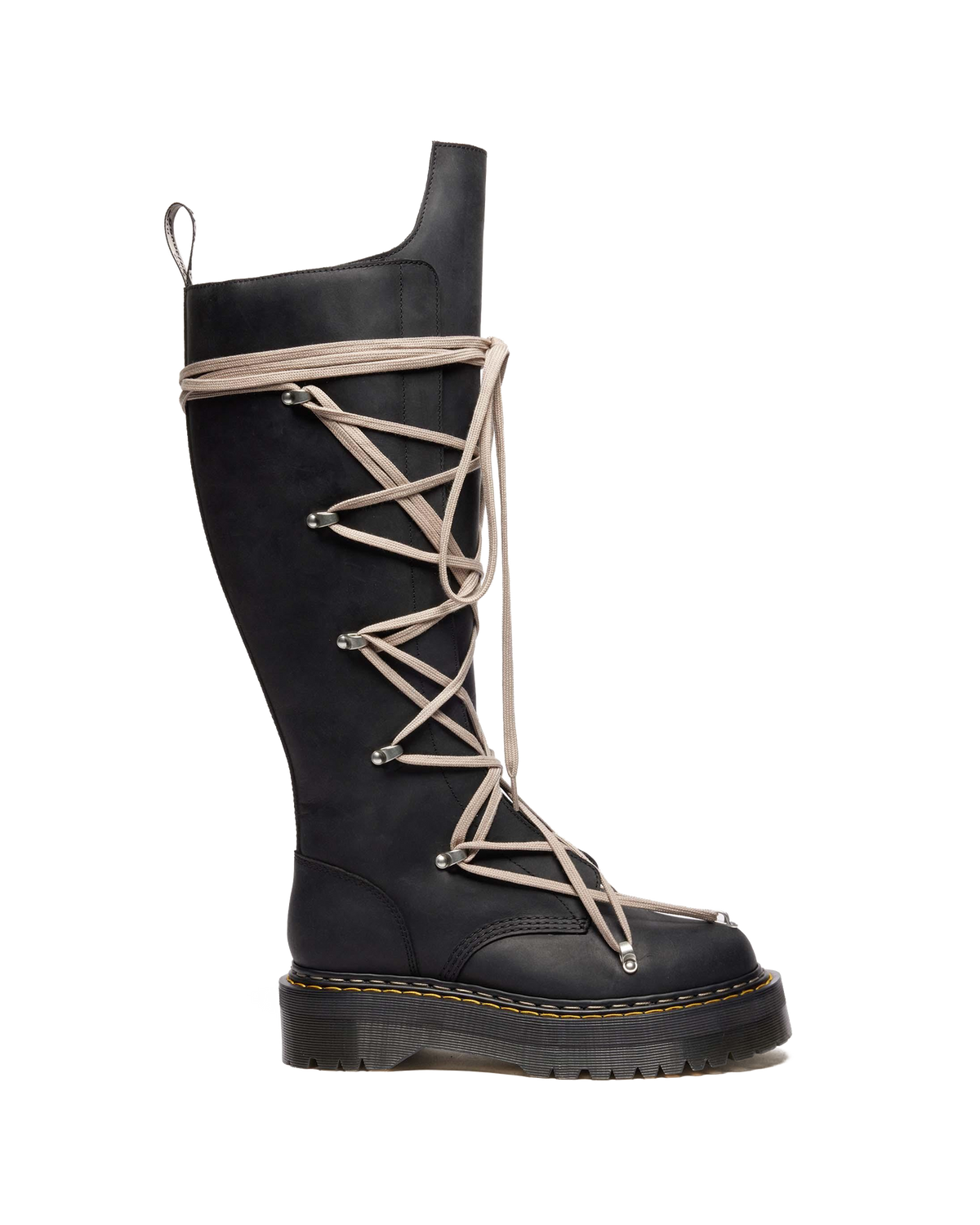 1B60 Rick Owens Pentalace Leather Platform Boots in Black