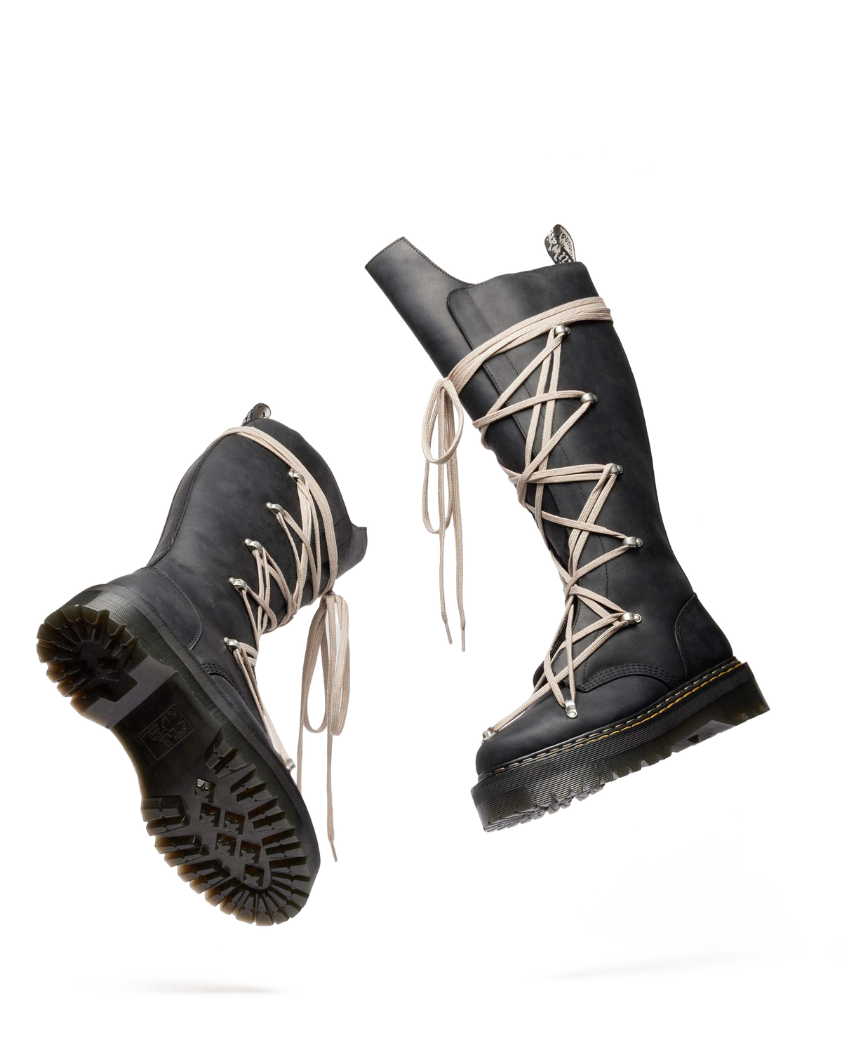 1B60 Rick Owens Pentalace Leather Platform Boots in Black