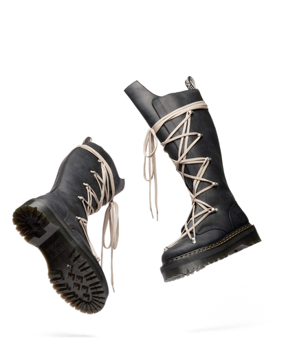 1B60 Rick Owens Pentalace Leather Platform Boots in Black