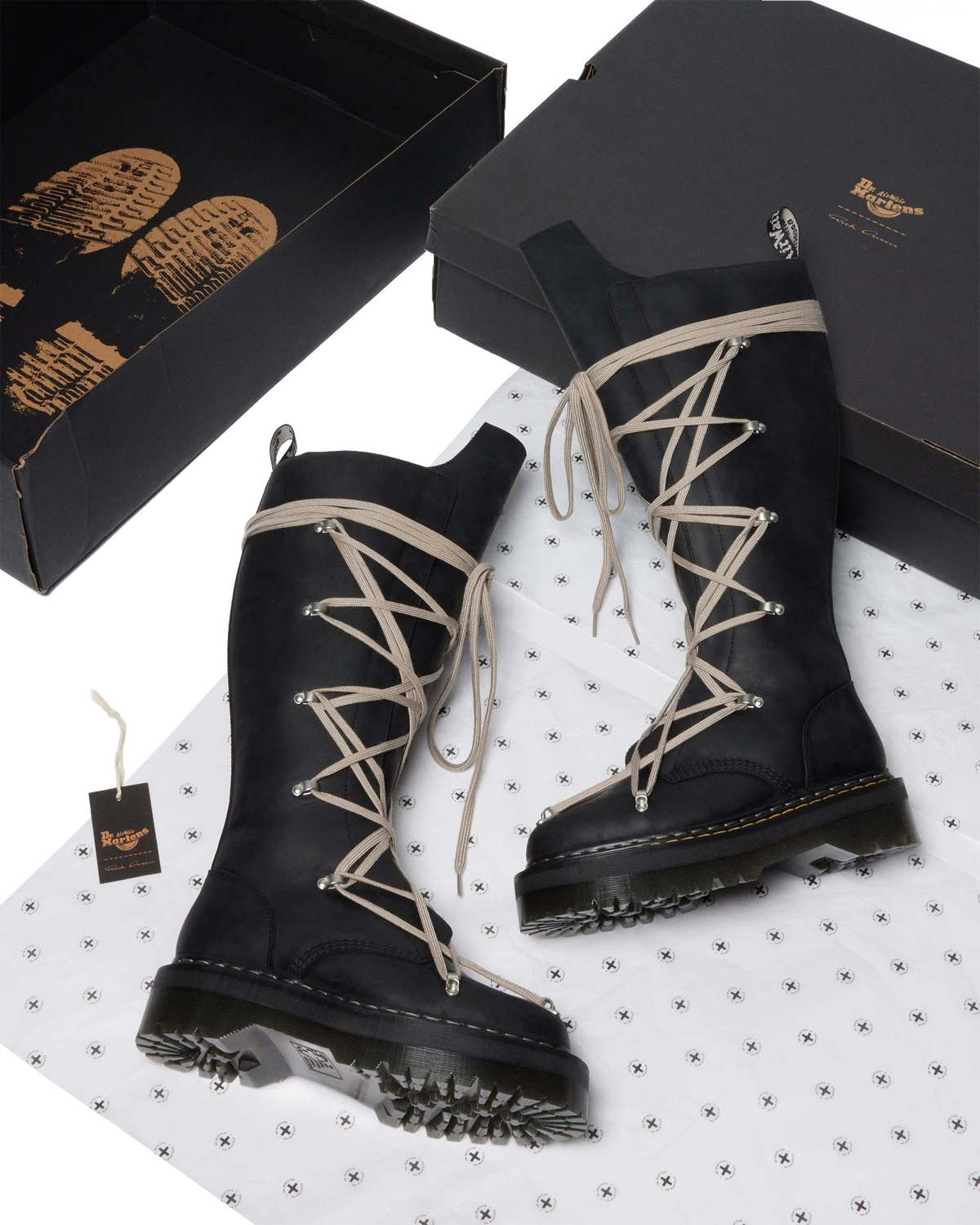 1B60 Rick Owens Pentalace Leather Platform Boots in Black