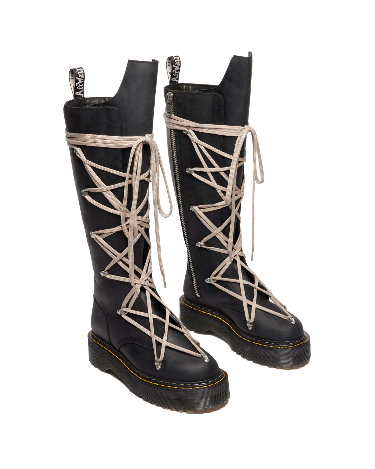 1B60 Rick Owens Pentalace Leather Platform Boots in Black