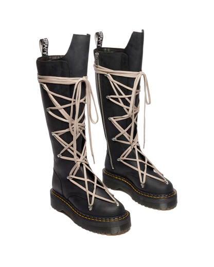 1B60 Rick Owens Pentalace Leather Platform Boots in Black