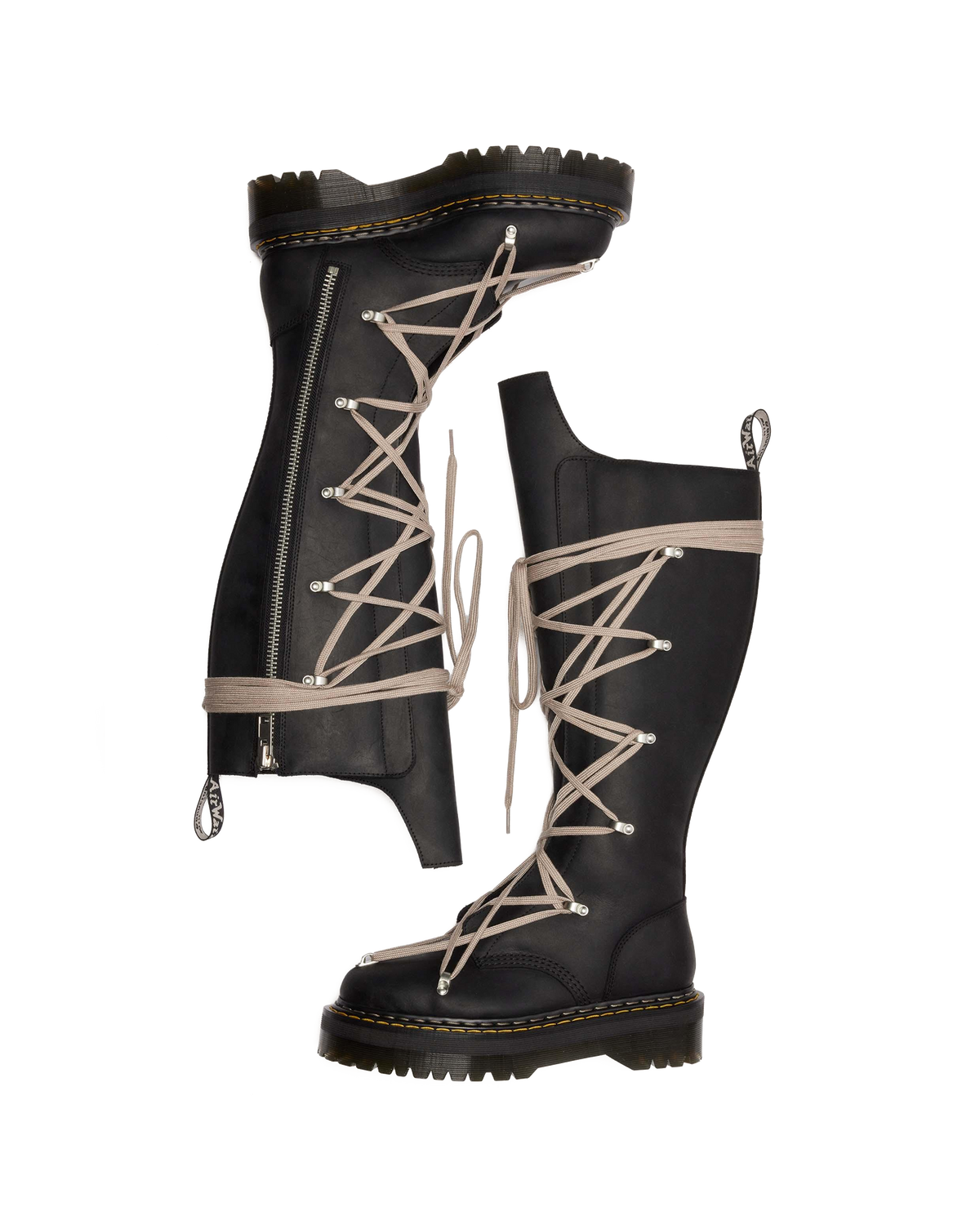 1B60 Rick Owens Pentalace Leather Platform Boots in Black