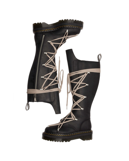 1B60 Rick Owens Pentalace Leather Platform Boots in Black
