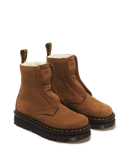 ZEBZAG LACELESS WARM LINED SLIP ON NUBUCK BOOTS in Desert Brown