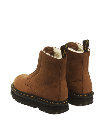 ZEBZAG LACELESS WARM LINED SLIP ON NUBUCK BOOTS in Desert Brown