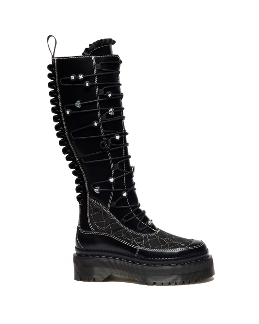 XTRM FRILL PLATFORM LEATHER BOOTS in Black