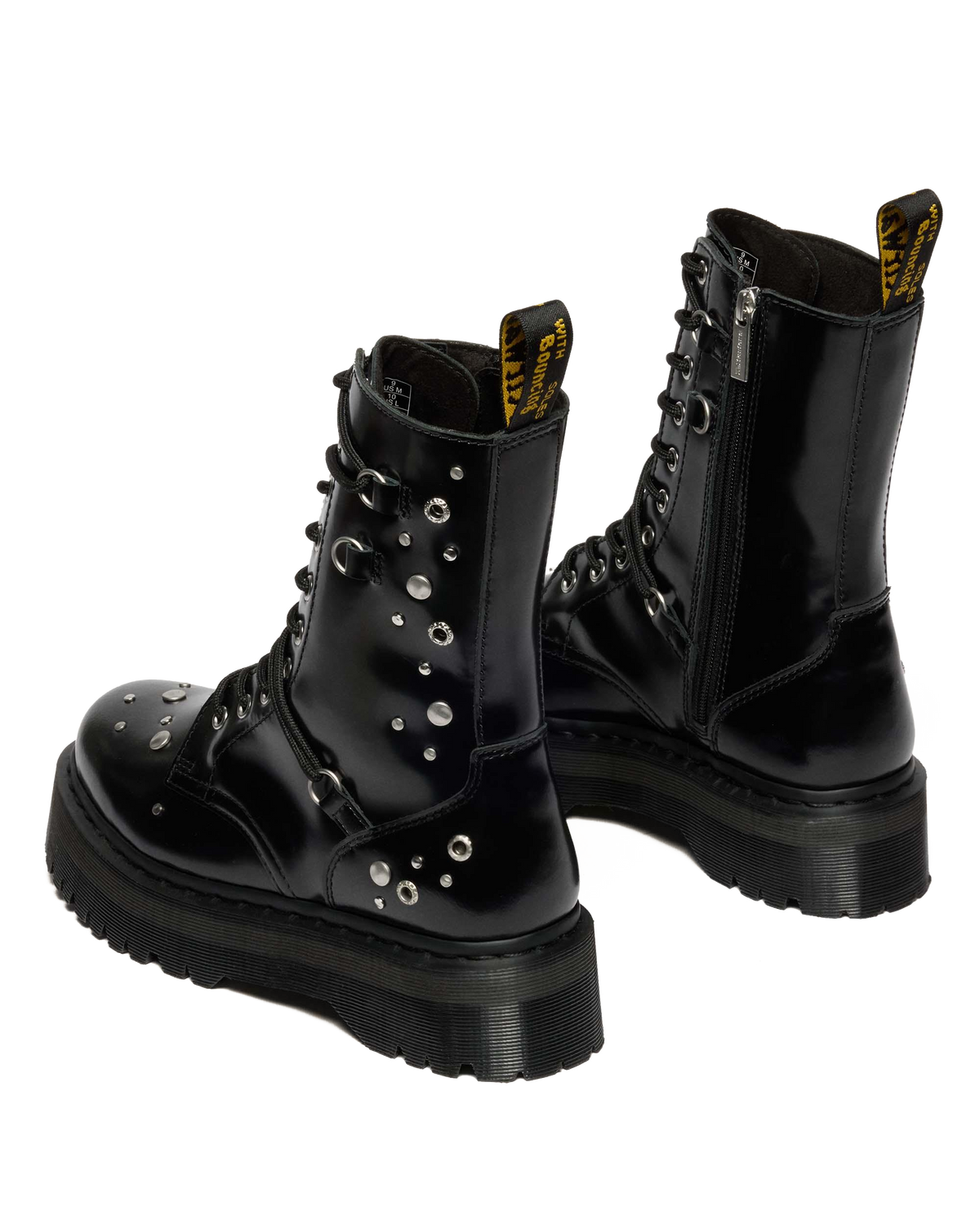 JADON HI STUDDED BUTTERO LEATHER PLATFORM BOOTS in Black Buttero