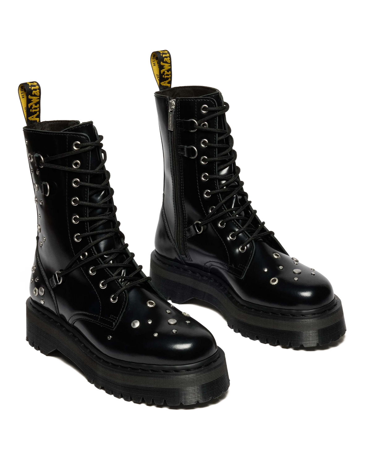 JADON HI STUDDED BUTTERO LEATHER PLATFORM BOOTS in Black Buttero