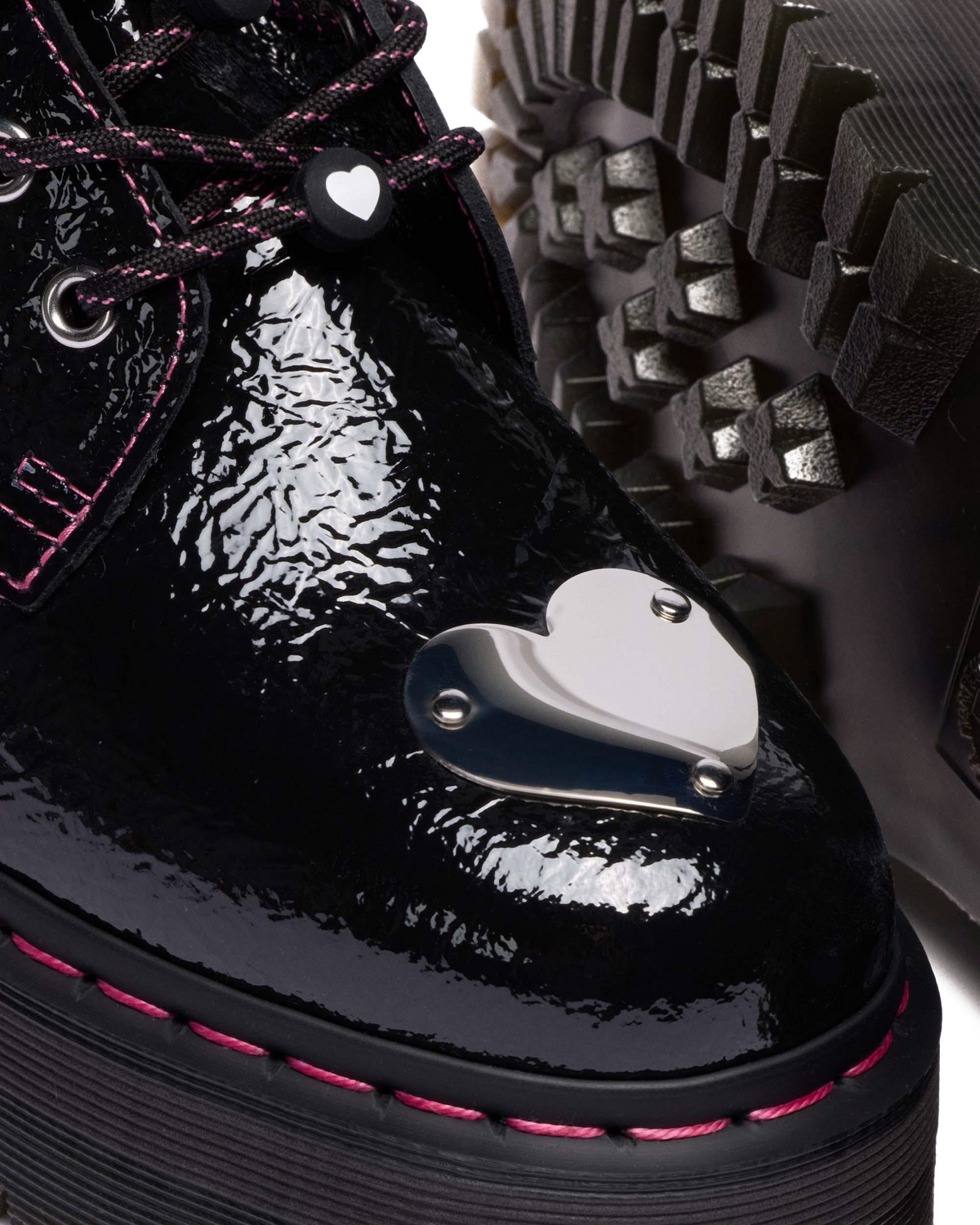 Jadon Distressed Patent Leather Platform Boots in Black
