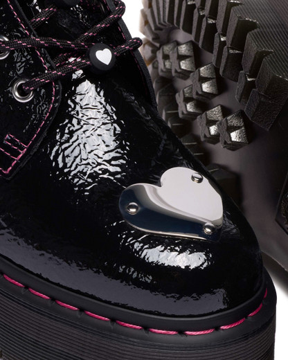 Jadon Distressed Patent Leather Platform Boots in Black