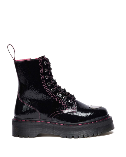 Jadon Distressed Patent Leather Platform Boots in Black